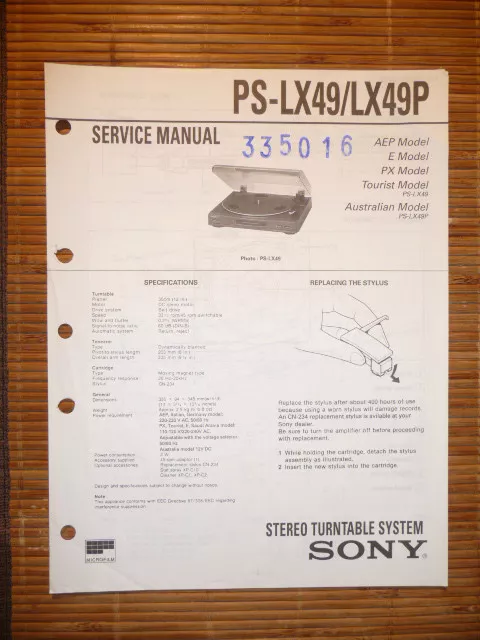 Service Manual für Sony PS-LX49  ,ORIGINAL