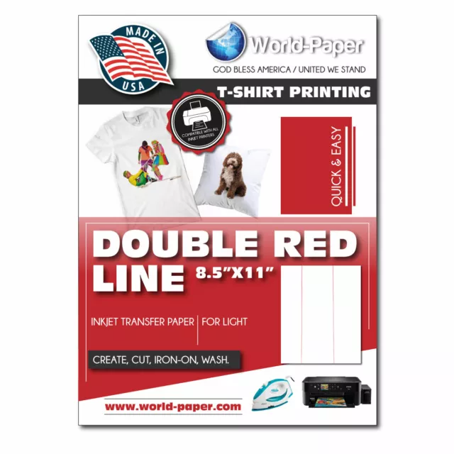 Inkjet Heat Transfer Paper for Light DOUBLE RED LINE 50 sheets -- 8.5"x11"