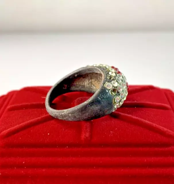 Post Medieval Silvered Ring With Stones. Nice Wearable Vintage Signet Ring 2