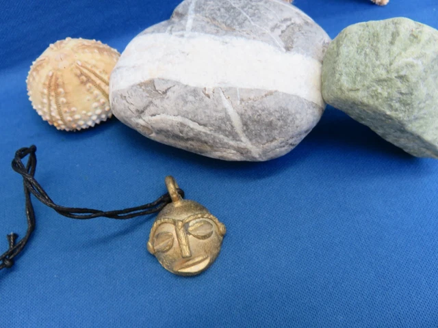 FROM GHANA SMALL ASHANTI BRASS MASK PENDANT NECKLACE African Ethnic Jewelry X