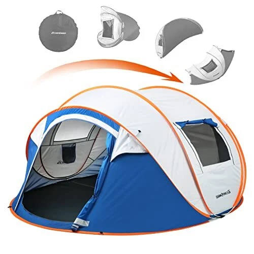 Camping Instant Tent, 2/4/6/8/10 Person Pop Up Tent, White & Blue (4 Person)