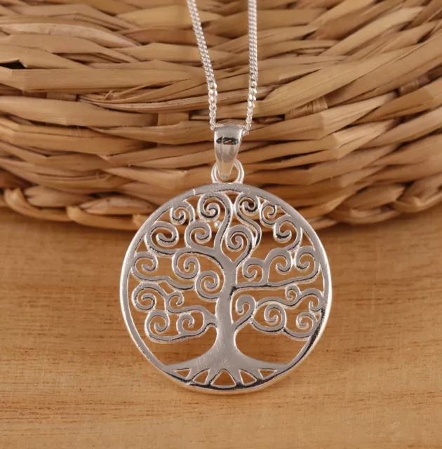 Solid 925 Sterling Silver Tree of Life Large Pendant Necklace Chain Gift Boxed