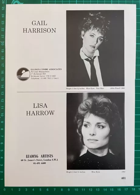 GAIL HARRISON Vintage 1984 Acting Agency Page : Brass, Game, Set & Match