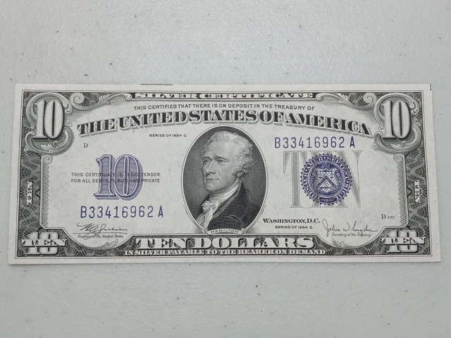 Better Grade 1934 C $10 Ten Dollar Silver Certificate Note Blue Seal, A83
