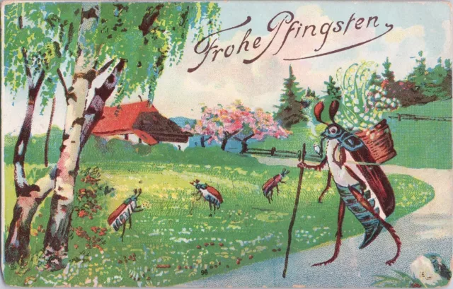 ZAYIX Happy Pentecost Frohe Pfingsten Anthropomorphic May Bug Dressed as Hiker