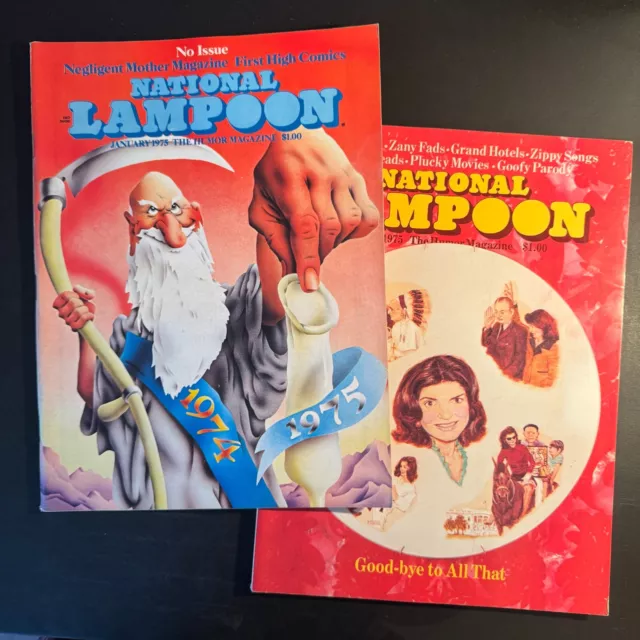 2 Issues - National Lampoon Magazine - Jan 1975 + Mar 1975 - Satire Politics Sex