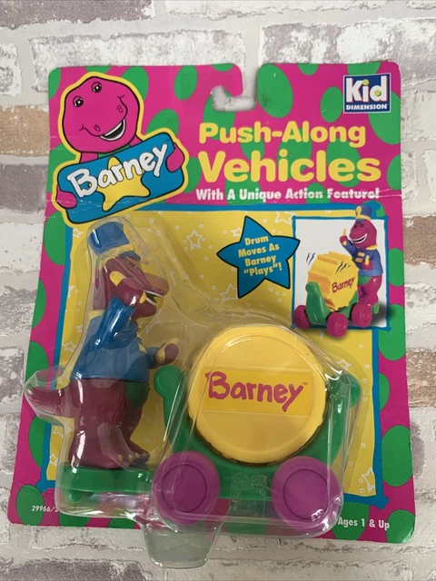 BARNEY PUSH-ALONG VEHICLES Barney Vintage 1997 BJ Drum New On Card £29. ...