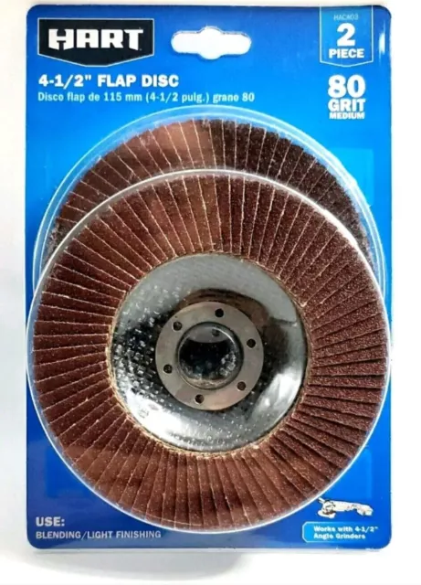 NEW (2-Pk) HART Wood Metal 80 GRIT MEDIUM 4-1/2" FLAP DISC FREE SHIPPING