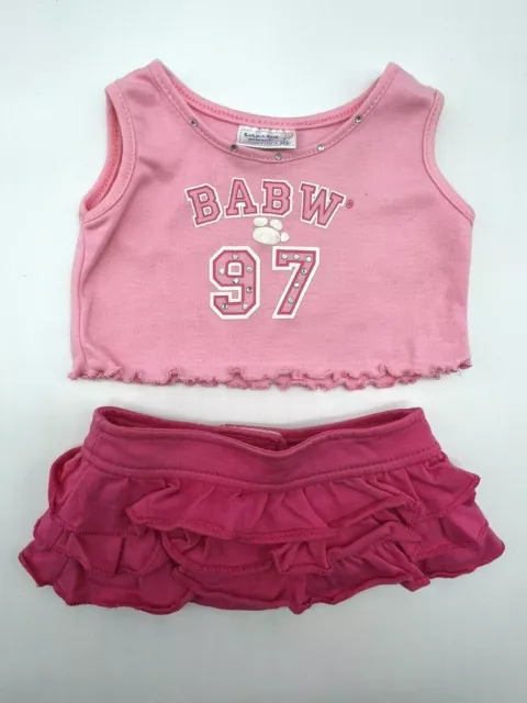 Build A Bear Pink BABW 97 Tank Top Shirt Ruffle Skirt Teddy Clothes Outfit