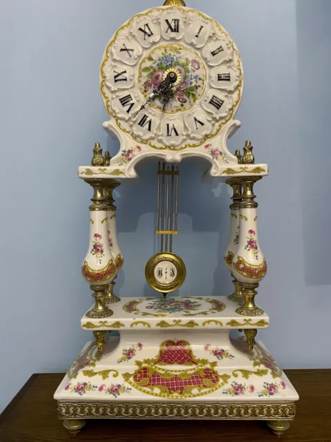 Reloj De Mesa - Limoges - Cerámica - Media Del Xx Siglo Impresionante H 62 CM
