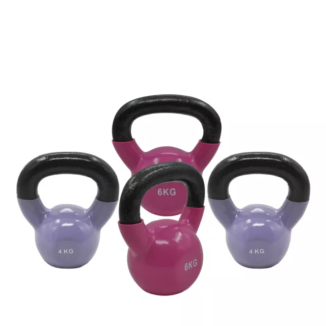 4kg x 2 + 6kg x 2 - Total 20kg Iron Vinyl Kettlebell Weight Strength Training