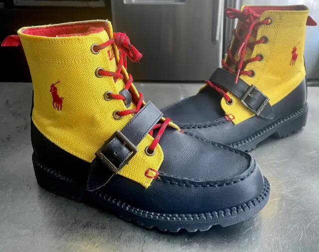 Polo Ralph Lauren Ranger Hi Ii Boots Leather Navy-Blue/Yellow/Red Kids Size 3.5Y