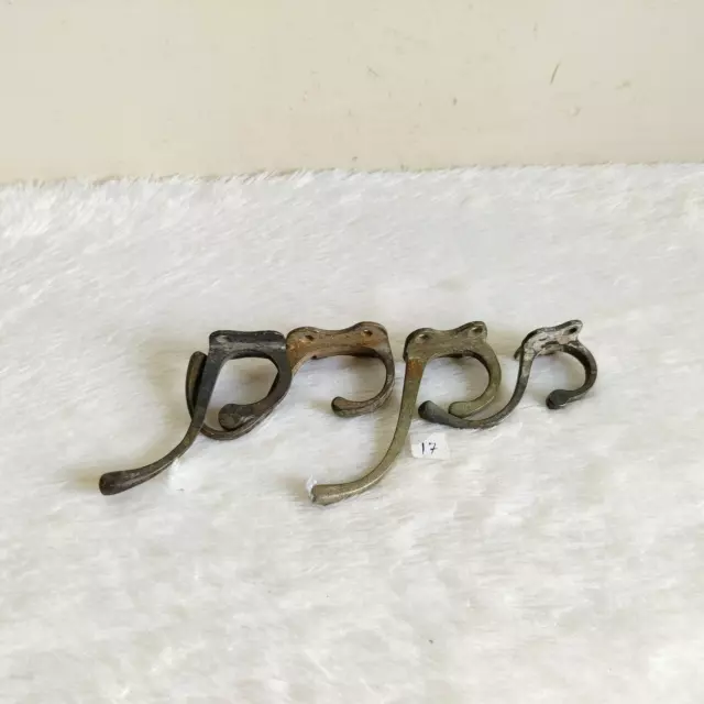 1920 Vintage Brass Wall Hooks Hanger Rich Patina Decorative Collectible 4 Pcs 17
