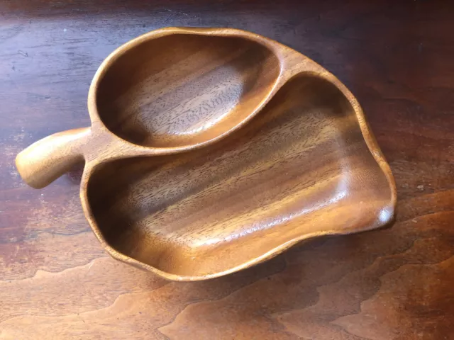 Vintage Mid Century House of Monkeypod HAWAIIAN Wooden Divided Leaf Bowl 