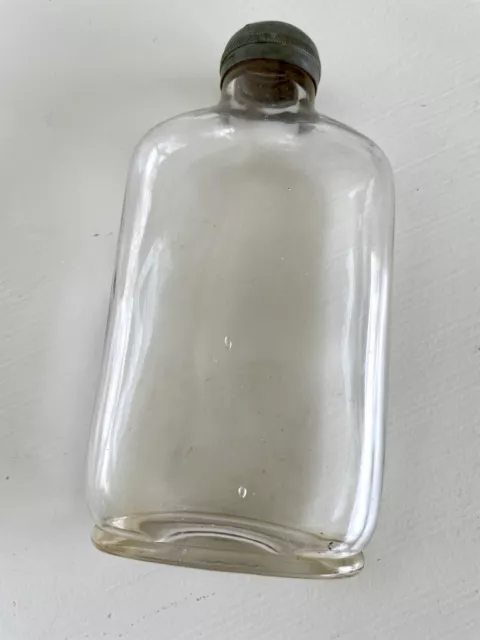 ANTIQUE 1890'S BLOWN Glass Liquor Flask Bottle w/Pewter Screw Top With ...