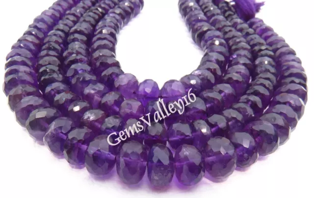 Natural Amatista Violeta Facetado Rondana Gemas Cuentas 10" Hilos 7.5-9mm Gv-New