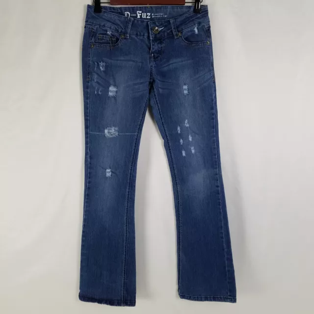 D-Fuz Jeans Juniors 3 Low Rise Womens Bootcut Distressed Medium Wash Blue Denim