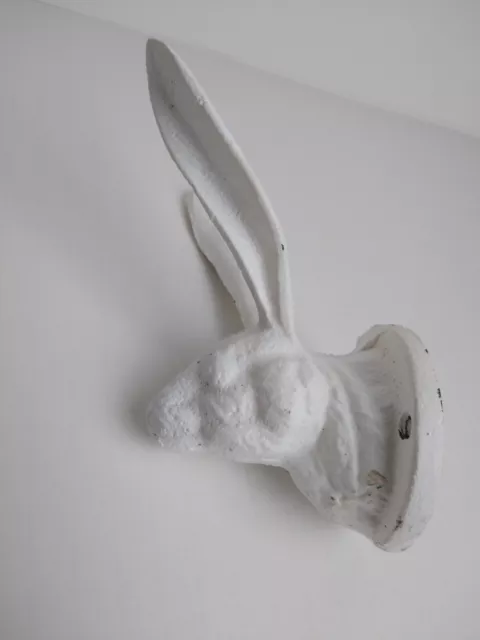 Large Rabbit Bunny Wall Hook Cast Iron Hare Coat Towel Hat Rustic Hanger White