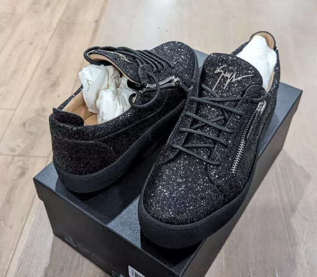 $695 Mens Giuseppe Zanotti Glitter Low-Top Sneakers Black 43.5 US 10.5