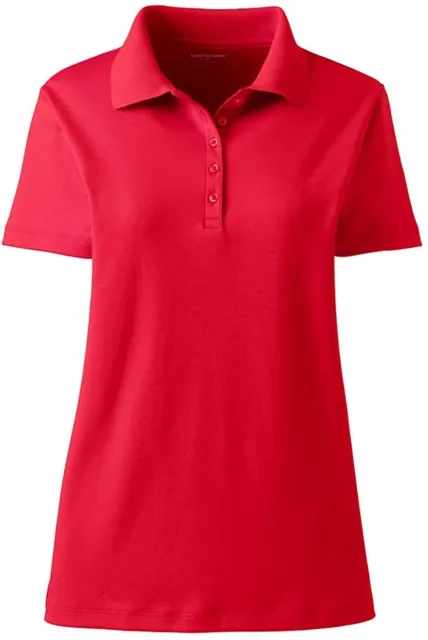 Lands' End Women's Petite Short Sleeve Polo Shirt Bright Cherry PM NEW 508018