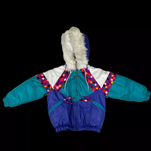 Vintage 80’s Winning Moves Girl’s Color Block Geometric Pattern Coat W Hood S 6