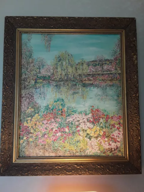 Tableau Peinture Jardin De Monet A Giverny Signe Liselion  "Reflets Turquoises"