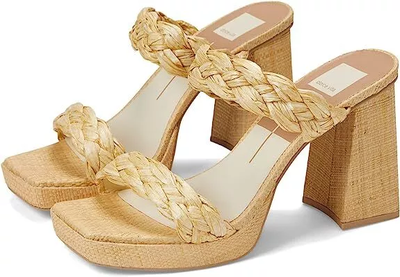 Dolce Vita Ashby Lt Natural Raffia Braided Straps Open Toe Block Heeled Sandals