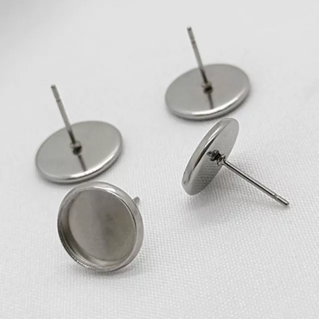 20 Pcs 316L Stainless Steel Earring Blank Ear Post Cabochon Setting with Stopper 2