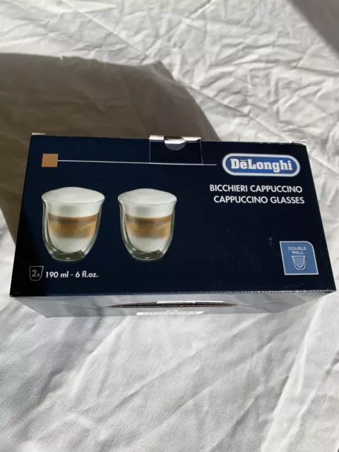 Delonghi Double Wall Cappuccino Glasses Thermo 190ml NEW