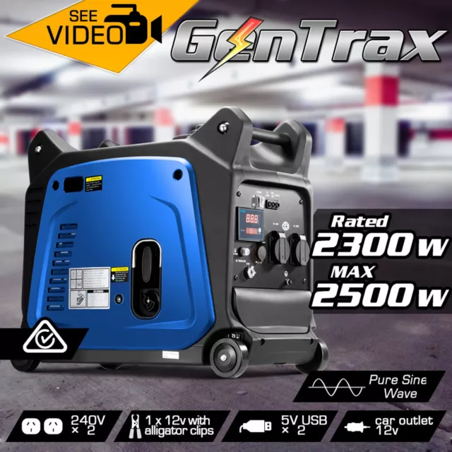 GenTrax Inverter Generator 2.5KW Max 2.3KW Rated Remote Petrol RV