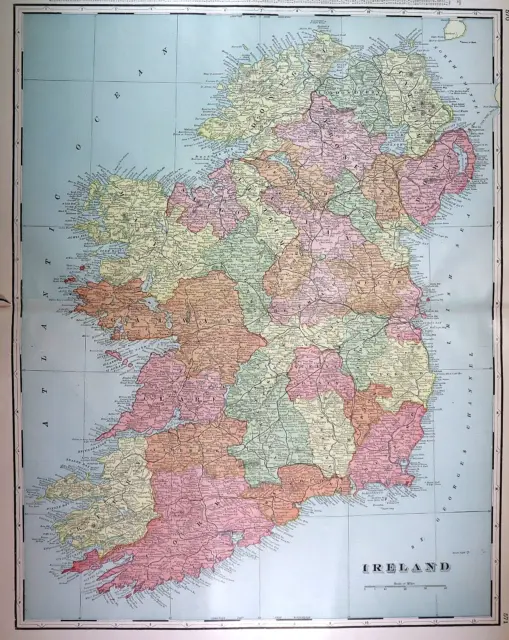 Old Authentic 1902 Cram Atlas Map ~ IRELAND ~ (XXL18x26) #1358