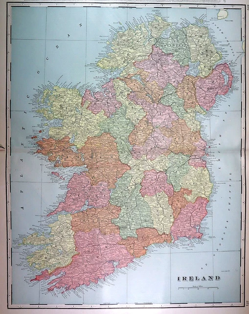 Old Authentic 1902 Cram Atlas Map ~ IRELAND ~ (XXL18x26) #1358