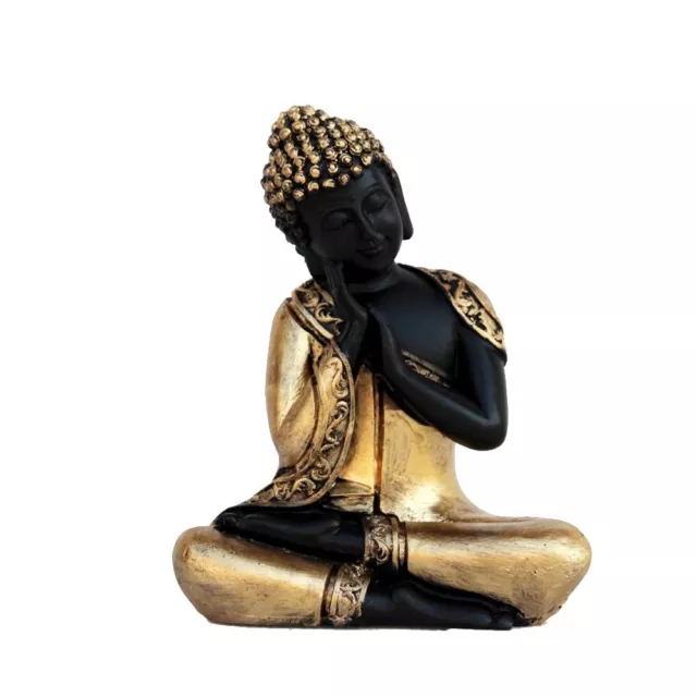 Tradicional Hecho a Mano Thinking Buda Polirresina Estatua Color Dorado Y Negro