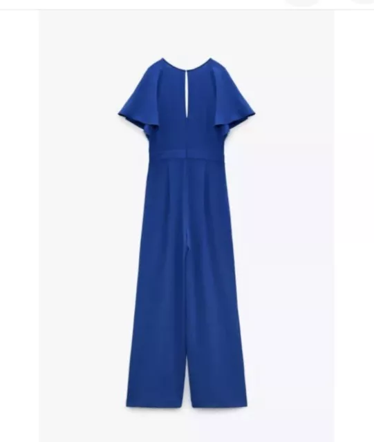 NWT Zara Women's Long Satin Effect Cobalt Blue Jumpsuit Size XS