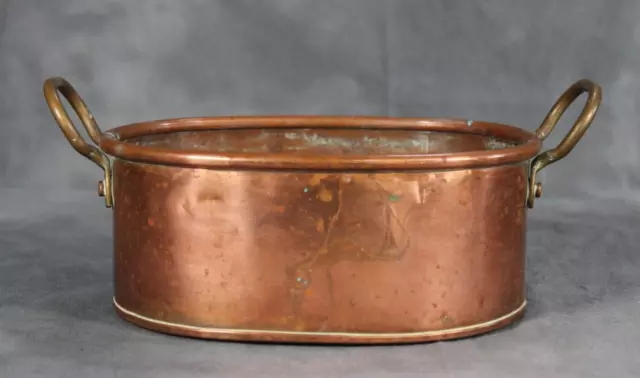 Victorian Oval Copper Trug / Planter Rivetted Twin Brass Handles Antique c1880s