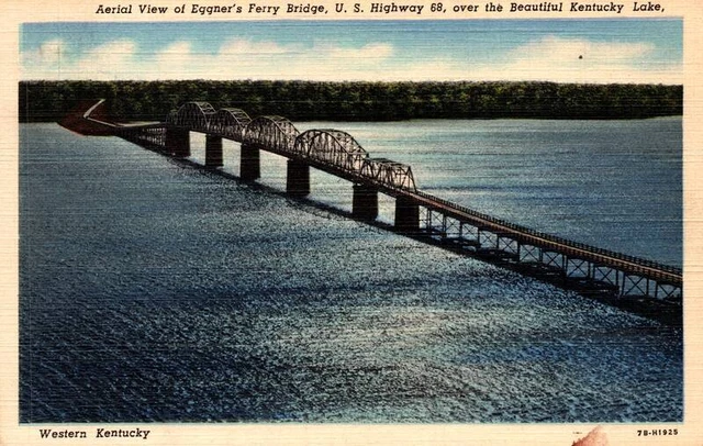 Aerial View Eggners Ferry Bridge Kentucky Lake KY Vintage Postcard