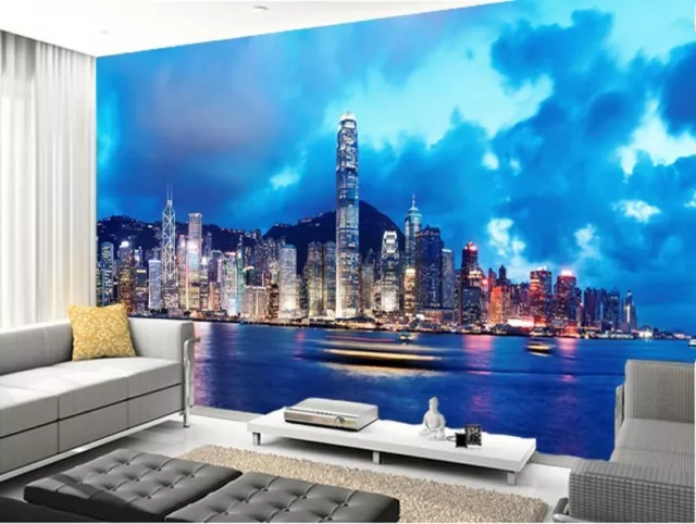 Hong Kong China City Skyline Night Full Wall Mural Photo Wallpaper Home Dec Kids