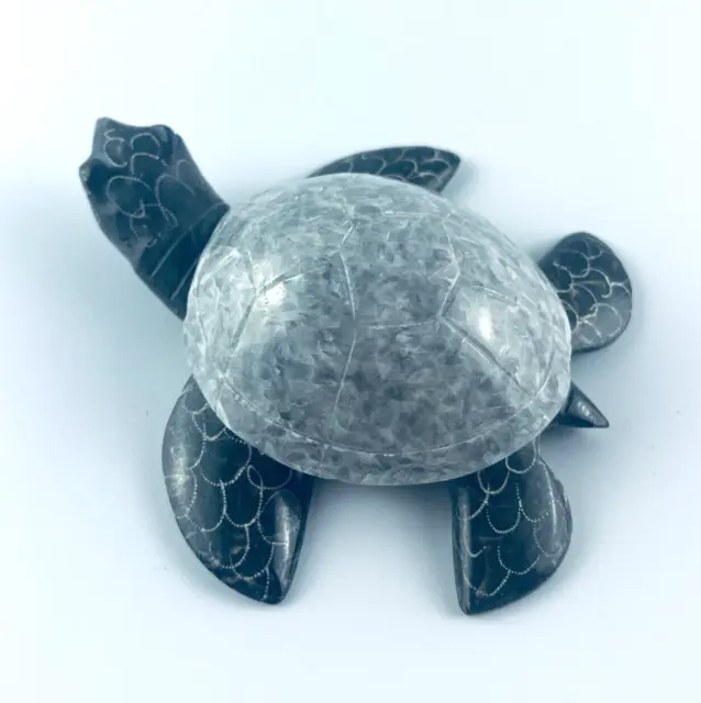 Vintage Handmade Two-Tone Grey Marble Sea Turtle Figurine 3.5" W x 3.5" T
