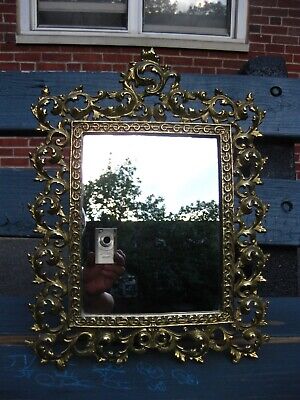 Antique Gold Cast Iron Victorian Easel Table Mirror Large 16.5"  Iron Art