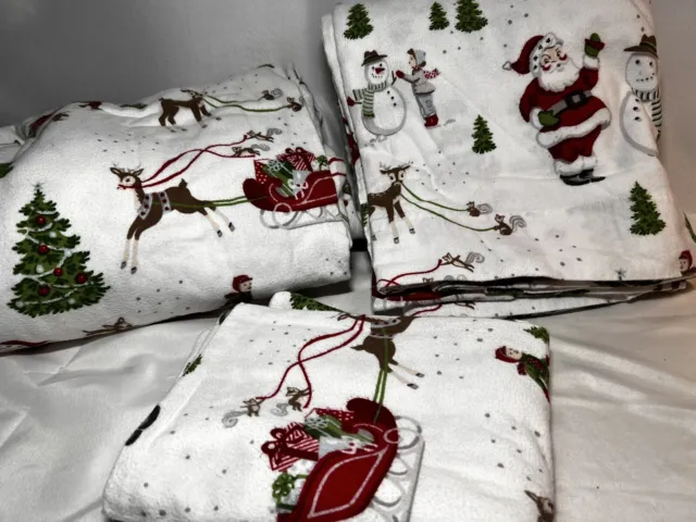 Pottery Barn Kids Heritage Santa Organic Flannel Full Sheet Set  Holiday