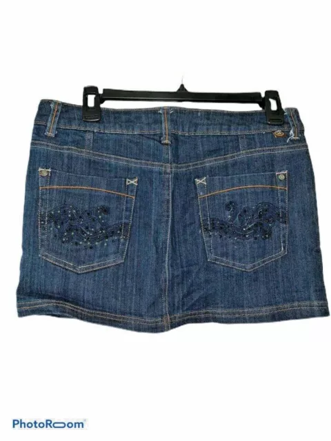 Woman’s Embellished Denim Mini Skirt Blue Jean Bling Dark Wash Size 4 MNG Jeans