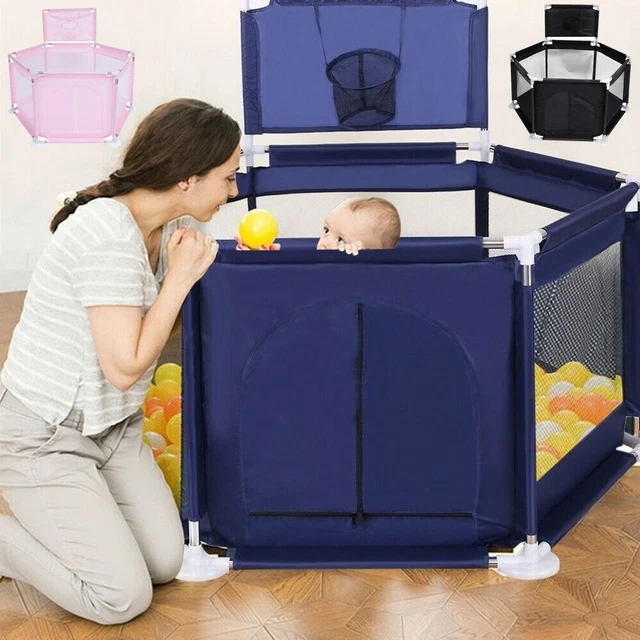 Baby Safety Playpen Foldable Play Yard Fence Tent Kids w/Basketball Hoop