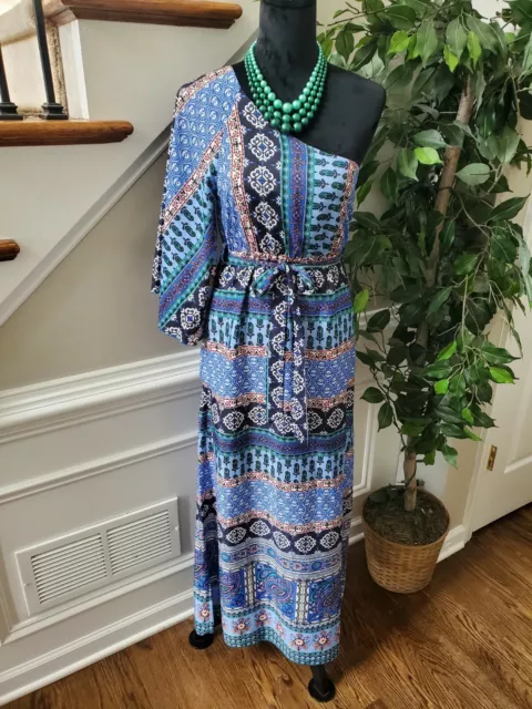 Karlie Women's Multicolor 100% Polyester One Shoulder Off Long Maxi Dress Size S