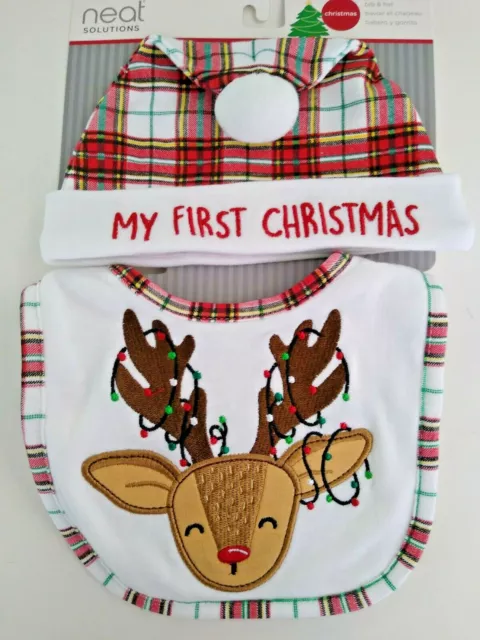 Neat Solutions My First Christmas Infant Baby Santa Bib & Hat Set NEW 1st RED