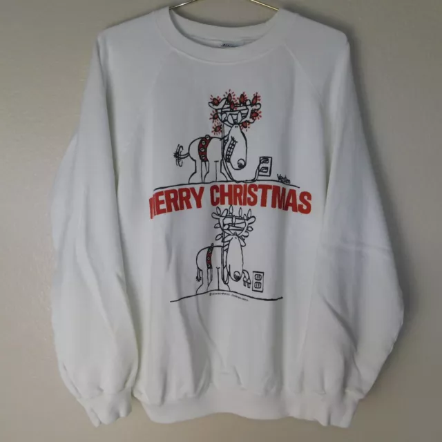 Merry Christmas Kersten Bros Cartoon Reindeer Sweatshirt Adult XL Vintage 90s