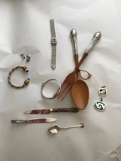 Lot, sterling, silver items and jewelry pieces, watch, bracelet, earrings, etc