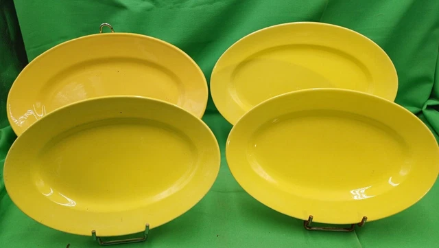 Lot De 4 Plats De Cuisson Ovales En Céramique Avec Poignées - 5x12x22 Cm, Four Micro-ondes Lave-vaisselle, Jaune
