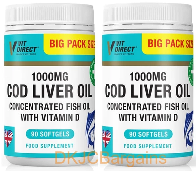 2 X VIT Direct 1000mg Cod Liver Oil Softgels 90s £17.99 - PicClick UK