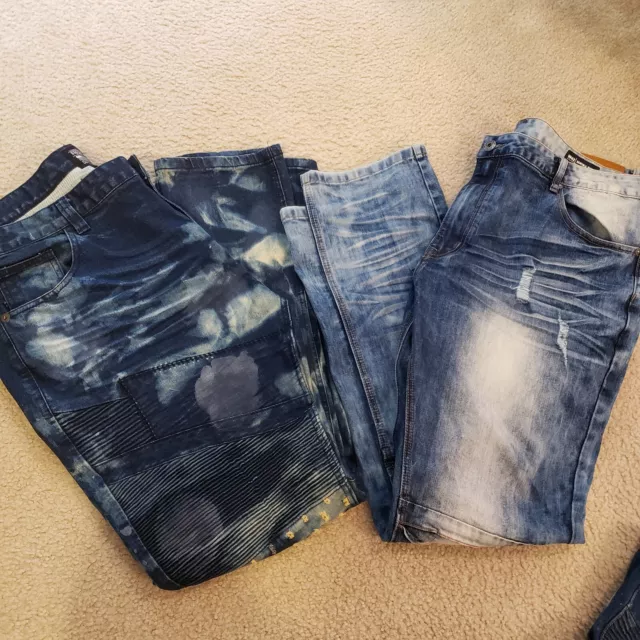 Set of 2 - Smoke Rise Moto Distressed Acid Wash Jeans Mens 42x32