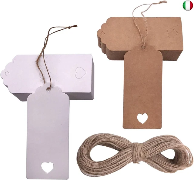 100 Etichette Regalo Kraft Con Spago Iuta - Per Bottiglie, Pacchi E Decorazioni Fai Da Te - Foto 3